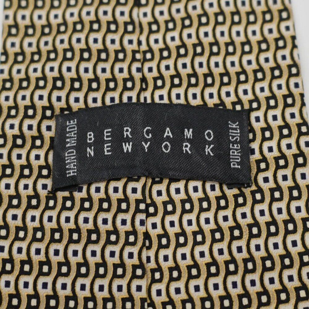 Bergamo New York Black Tan Blue Abstract Geometric Print Silk Tie Wide - Picture 3 of 6